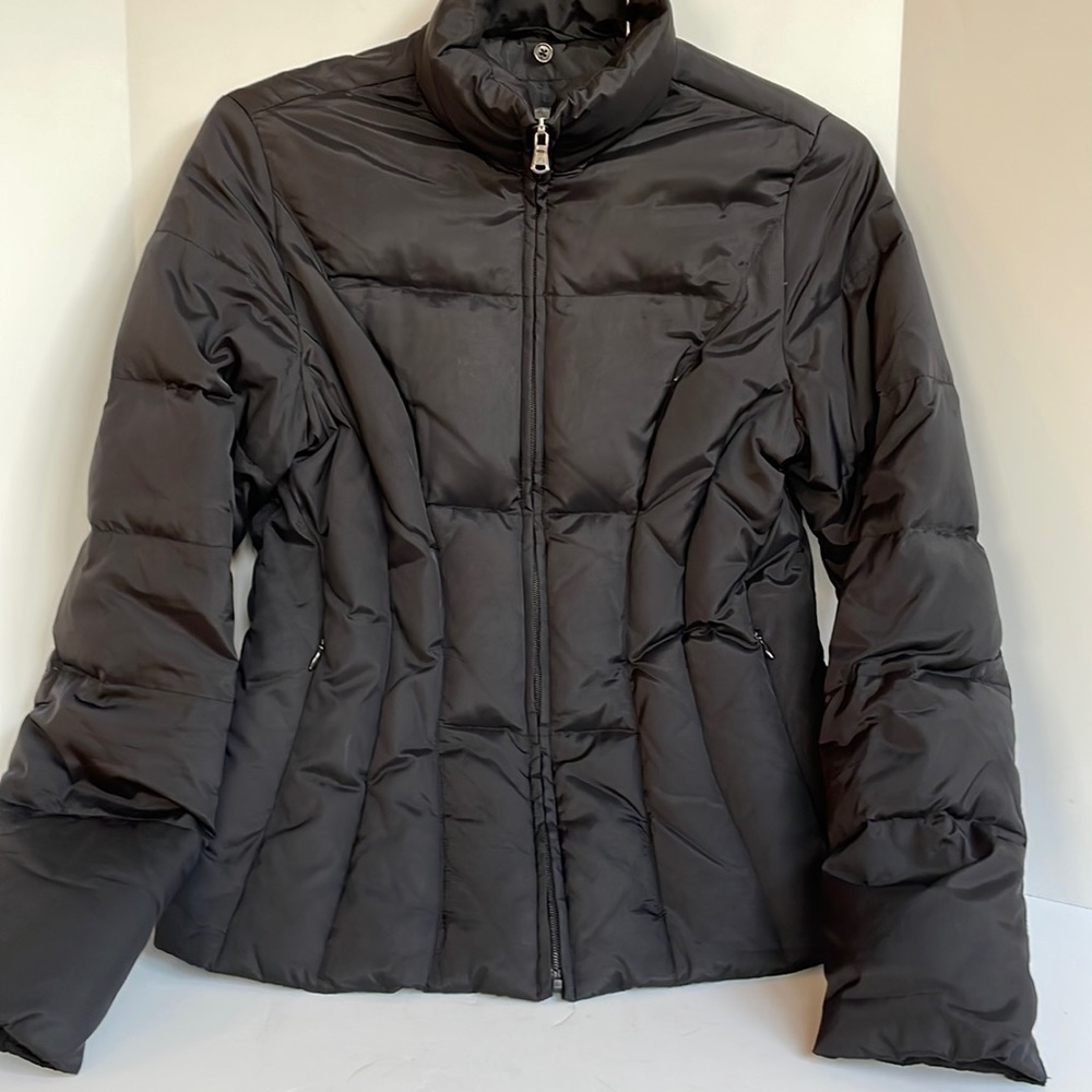Apt 9 zip front black fitted mock neck puffer jacket size small